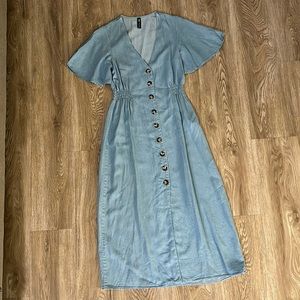 Zara Light Blue Midi Button-Front Dress